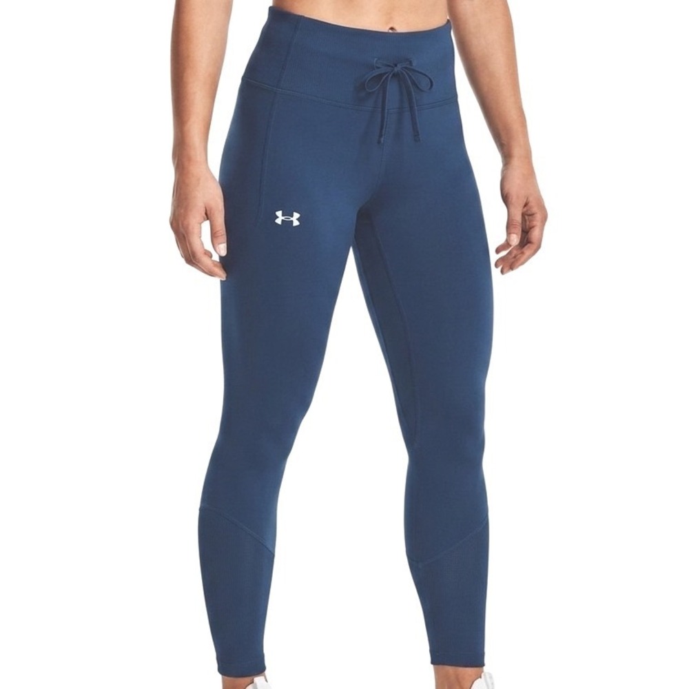 Under Armour‎ Meridian Ribbed High Waisted Leggings Blue XS Drawstring Pockets